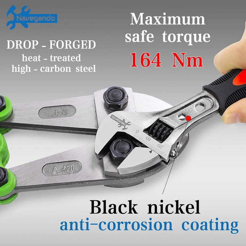 Navegando 6-Inch Adjustable Wrench, Adjustable Spanner for Tight Spaces, High Carbon Steel with Non-Slip Grip, Fits M6 to M12 Bolts (6-19mm Nuts), Perfect for Plumbing & Automotive Repair - Image 3